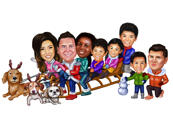 Group Christmas Caricature in Santa Clothes and White Background