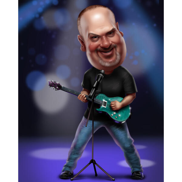 Funny Personalized Rockstar Caricature in Colored Style with Background