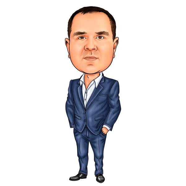 Businessman in Blue Suit Caricature Portrait