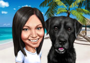 Porträtt av husdjursägaren med anpassad bakgrund handritad från foton