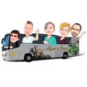 Meeskond bussikarikatuuris fotolt