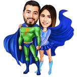 Caricature de couple de super-héros complet du corps
