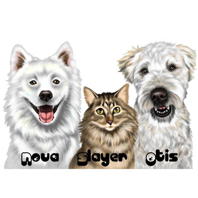 Verschiedene Haustiere Cartoon von Fotos im digitalen Farbstil