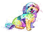 Fullkropps pastellfärgad akvarellhundporträtt från foton med bakgrund