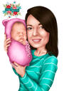Retrato de caricatura de madre con bebé para regalo del Día de la Madre