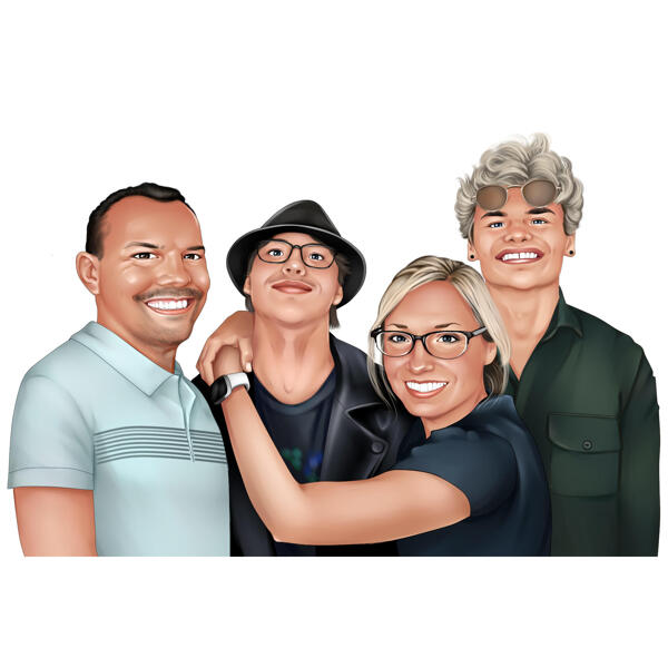 Pintura de retrato de grupo em estilo digital colorido desenhado por artistas de suas fotos