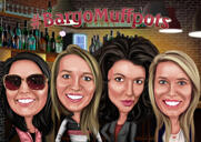 Group Hen-Party Caricature Gift in Color Style on Custom Background from Photos