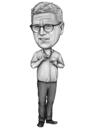 Full Body Person Caricature from Photos Hand Drawn in Black and White Style with Custom Logo