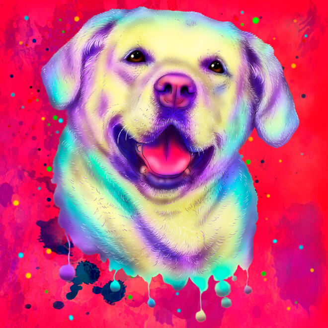Ljus flerfärgad Labrador Retriever akvarellmålning med bakgrund handritad från foto