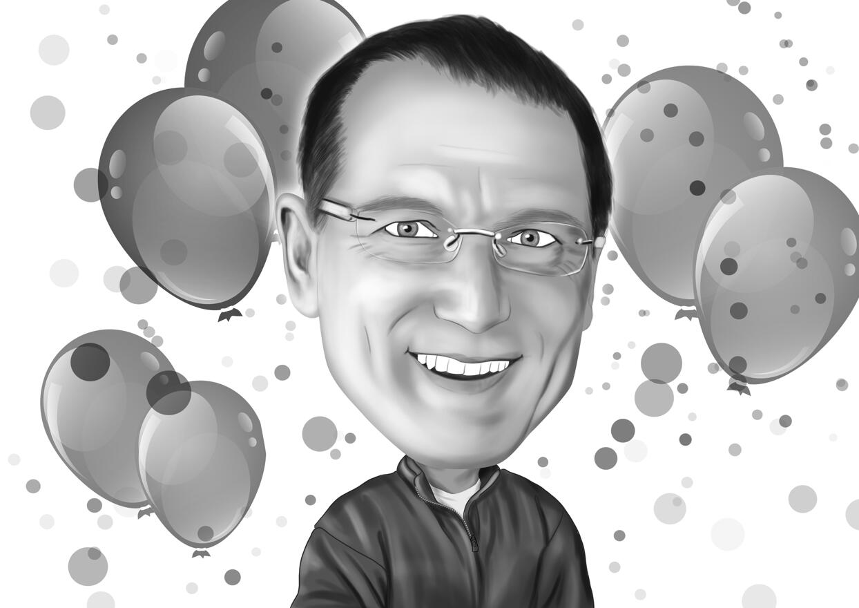 Funny Birthday Cartoon Gift in Black and White Digital Style