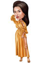 Grappige overdreven vrouwenkarikatuur in lange formele jurk van foto