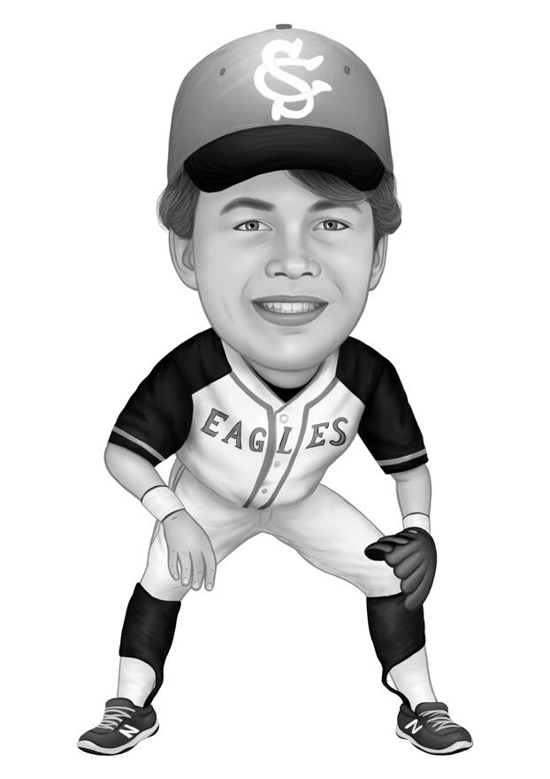 Baseball Pitching Cartoon in Black and White