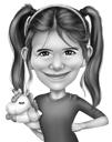 Portret de caricatură pentru fetiță din fotografie în stil de desen alb-negru