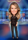Television Presenter Head and Shoulders Cartoon Portrait with Custom Background