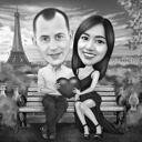 Caricature de couple exagérée en noir et blanc