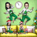 Caricatura engraçada de família na véspera de Natal