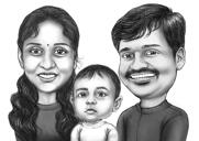 Family Caricature from Photos in Black and White Style