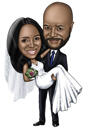 Caricature de dessin animé de la mariée tenant le marié