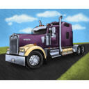 Ritratto di camion che disegna da foto con sfondo stradale