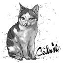 Graphite Cat Portrait in Full Body, Watercolor Style