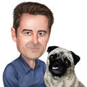 Цветная карикатура владельца с милой собачкой нарисованная с фотографии