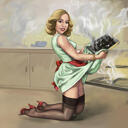 Pin Up Retro Full Body Drawing