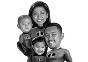 Couple with Kid Superhero Cartoon Portrait