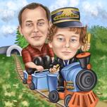 Отец с ребенком: индивидуальная карикатура в любом транспортном средстве