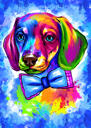 Akvarel hundtegning: Brugerdefineret kæledyrsportræt på blå baggrund