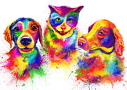 Hund och katt akvarellmålning