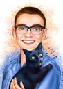 Portrait aquarelle naturel d'une personne avec un animal de compagnie