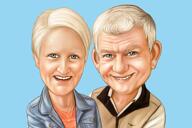 Tocar el retrato de dibujos animados conmemorativo de impresionantes abuelos en estilo de color con fondo azul cielo
