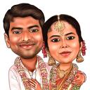 Retrato de casal de noivos indianos em desenho animado