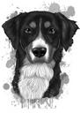 Grafīta Bernes ganu suņa portrets akvareļa stilā