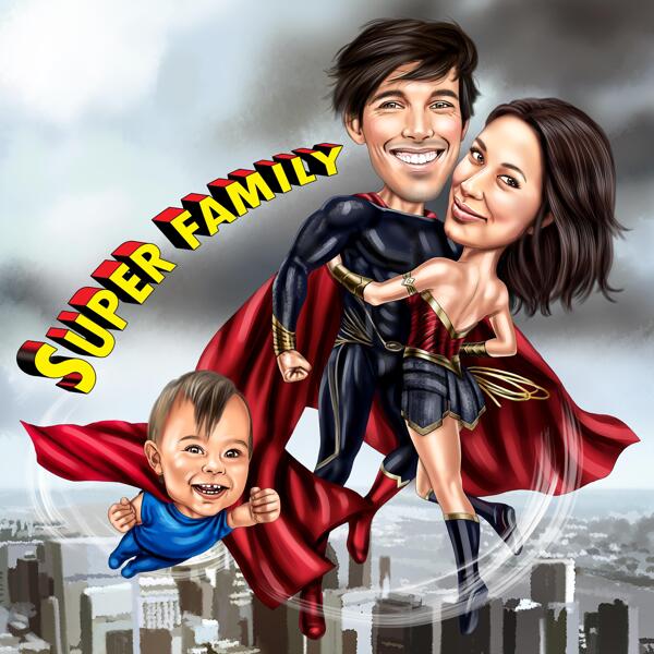 Super ģimenes karikatūra no fotoattēliem