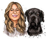 Dueño con perro - Retrato estilo acuarela con fondo personalizado