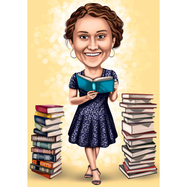 Caricatura di arte di linea di lettura della libreria di persona con sfondo colorato