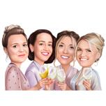 Brudepiger jubler med Champagnetegning
