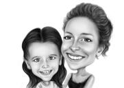 Moeder en zoon cartoonportret
