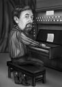 Карикатура пианиста в черно-белом стиле с фото