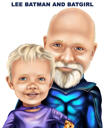 Tēva un meitas karikatūra no fotogrāfijām krāsainā stilā
