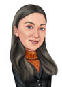 Portrait de dessin animé femme cheveux raides dessinés à la main à partir de photos dans un style de couleur