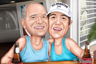Beer Drinking Couple Caricature in Colored Style from Photos