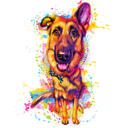 Sjov schæferhund helkropsportræt tegneserie fra fotos i regnbue akvarel