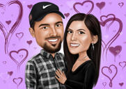 Caricatura de casal de noivado com fundo personalizado