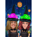 Two Persons Halloween Caricature Holding Drinks