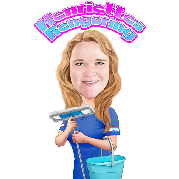 Caricature de conception de logo de nettoyage de personne personnalisée dans un style coloré à partir de la photo