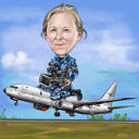 Lentokoneen karikatyyri: Henkilö lentokoneessa digitaaliseen tyyliin