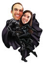 Holding on Hands - Couple Superheroes Caricature