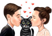 Casal personalizado com caricatura de gato em coração